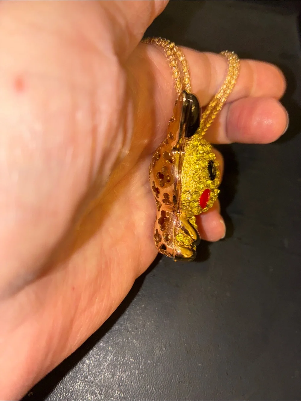 Gold-Tone Yellow Crystal Pikachu-Inspired Pendant Necklace for Kids